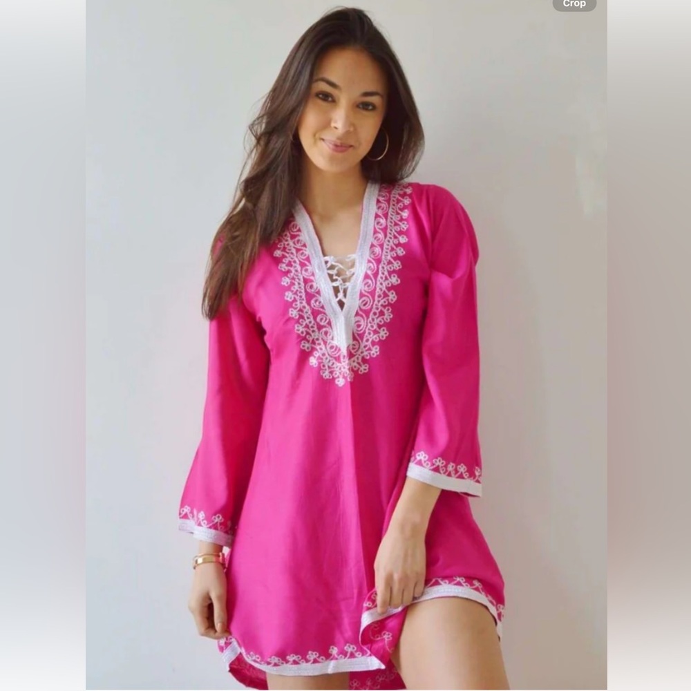 Chic Fuchsia Embroidered Long Sleeve Dress